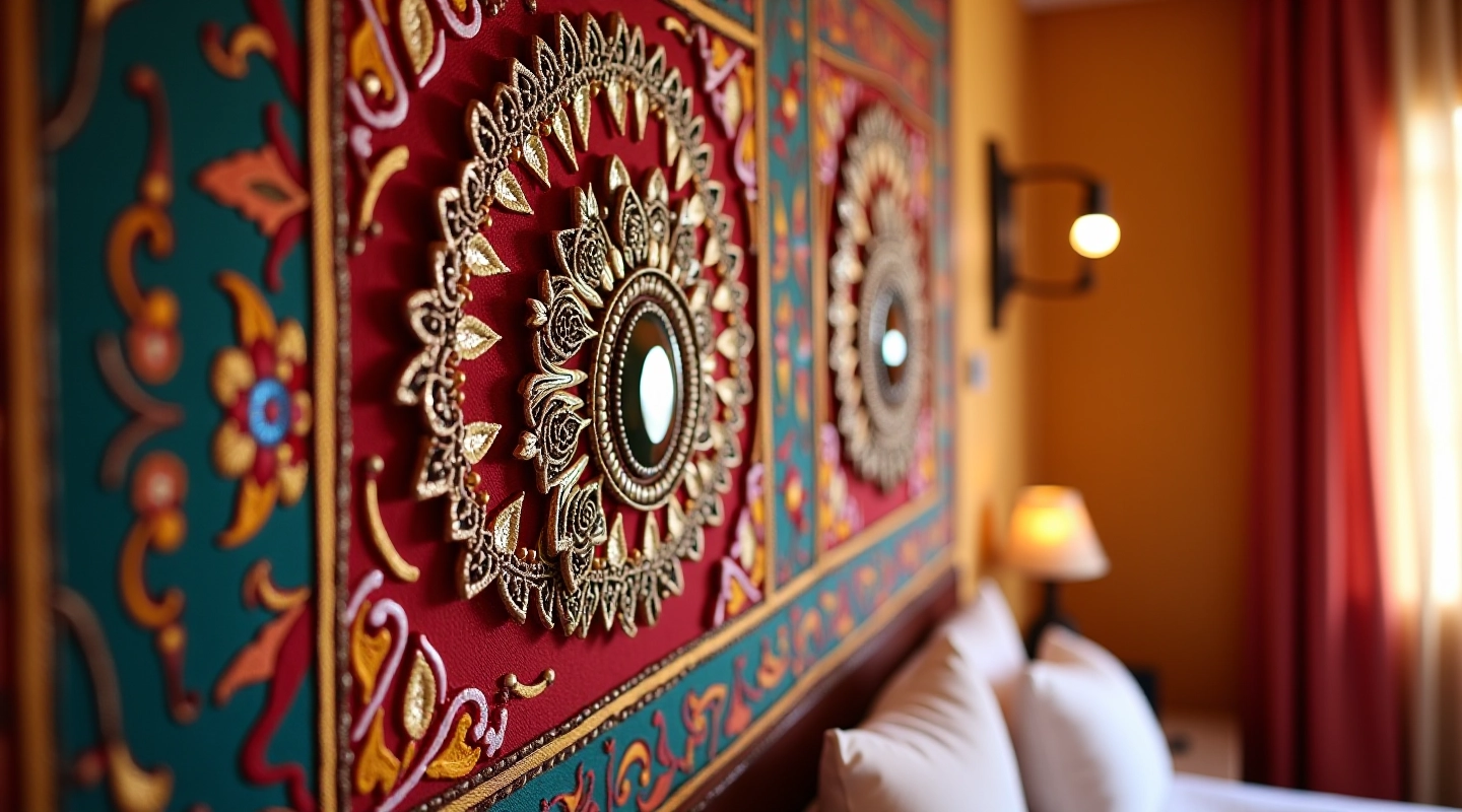 Intricate Rajasthani mirror work textile with traditional embroidery patterns